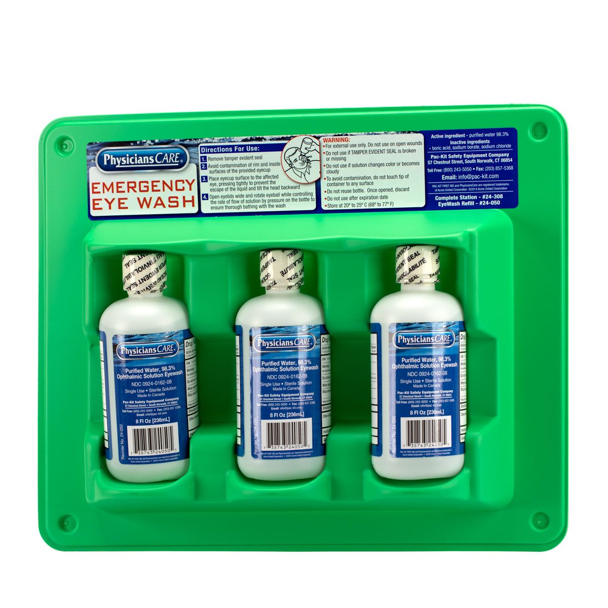 First Aid Only 8 oz Tripe Screw Cap Bottle Eyewash Station Case of 6 Stations 24-308