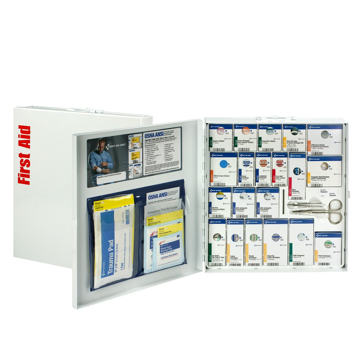 First Aid Only 50 Person Large Metal First Aid Cabinet With Medications 746000