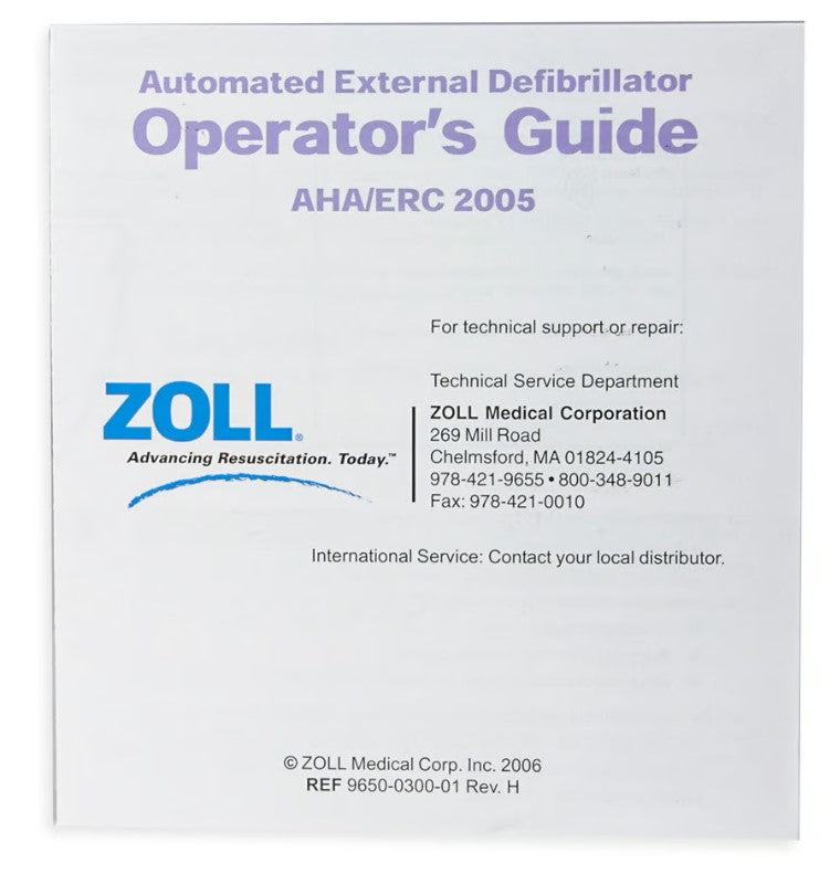 Zoll AED Plus Operators Guide Poster 9650-0300-01